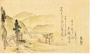 「大沢八景」に描かれた曲り橋、山水閣ギャラリーコーナー